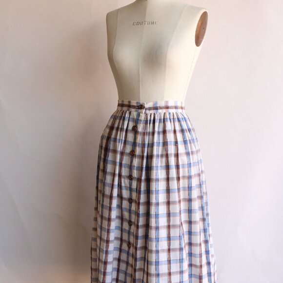 Vintage 1960s 1970s Skirt, Plaid Blue and Brown Check Tartan Full Circle Skirt - Picture 6 of 10
